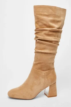 Quiz Faux Suede Ruched Heeled Boots Taupe Hot