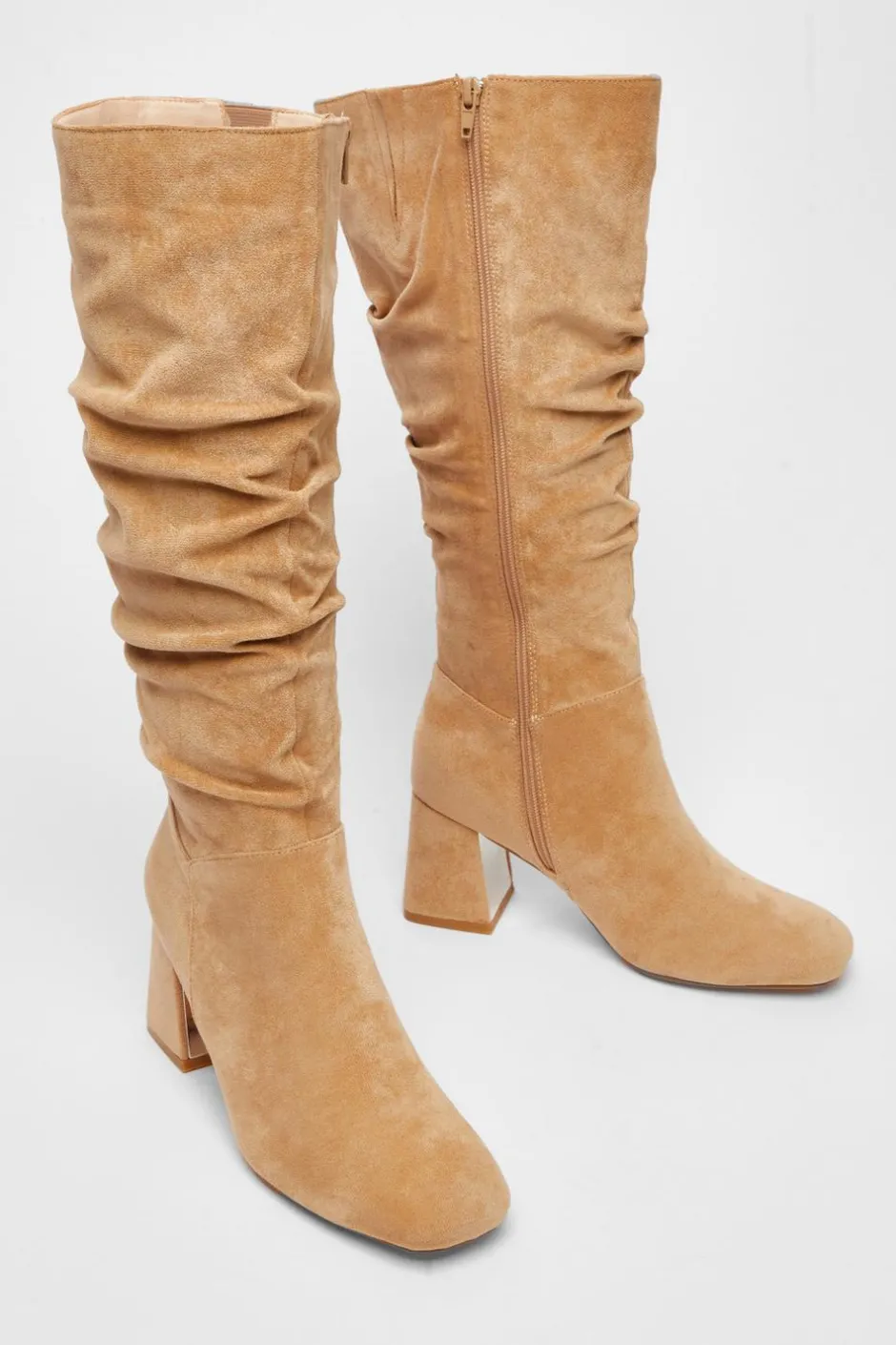 Quiz Faux Suede Ruched Heeled Boots Taupe Hot
