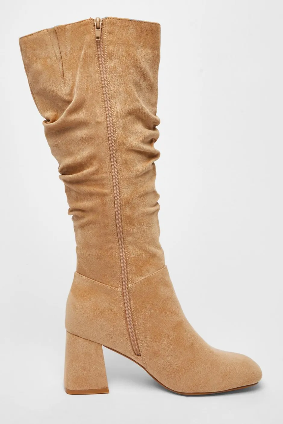 Quiz Faux Suede Ruched Heeled Boots Taupe Hot