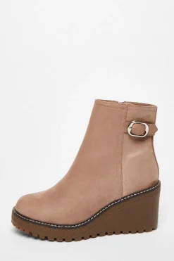 Quiz Taupe Faux Suede Wedged Ankle Boots Outlet
