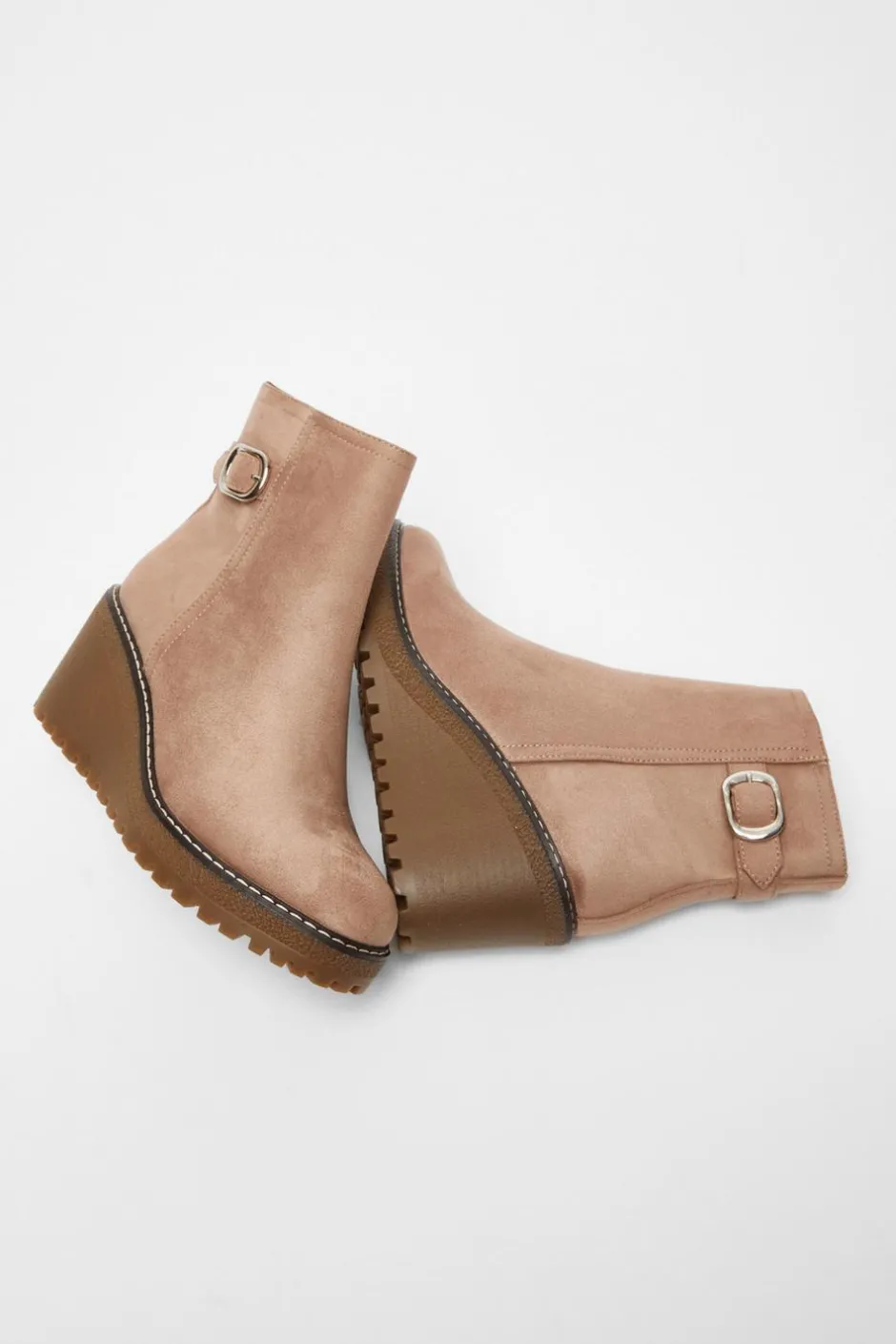 Quiz Taupe Faux Suede Wedged Ankle Boots Outlet