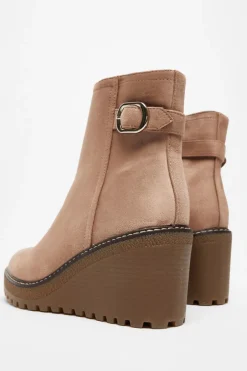Quiz Taupe Faux Suede Wedged Ankle Boots Outlet