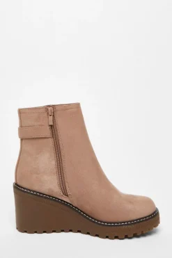 Quiz Taupe Faux Suede Wedged Ankle Boots Outlet