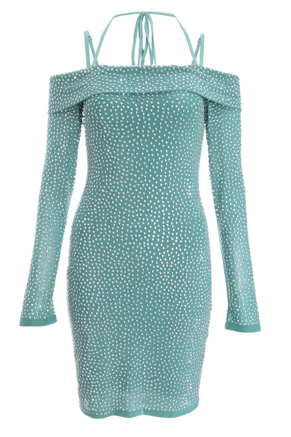 Quiz Teal Rhinestone Bodycon Mini Dress Discount