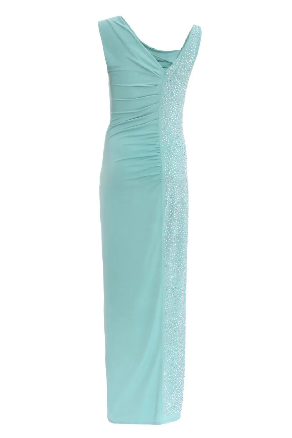 Quiz Teal Rhinestone Ruched One Shoulder Maxi Dress New
