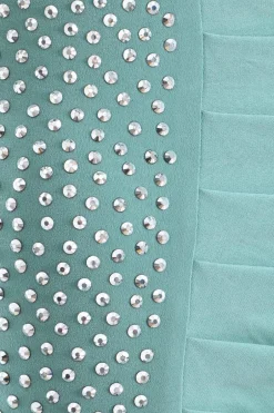Quiz Teal Rhinestone Ruched One Shoulder Maxi Dress New