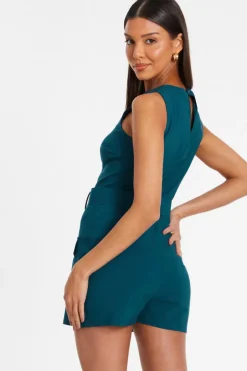 Quiz Teal Round Neck Skort Playsuit Online