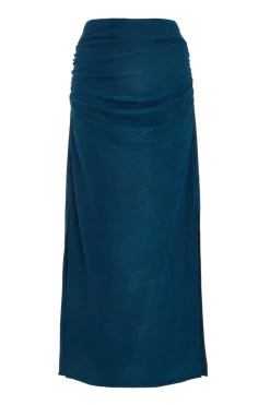 Quiz Teal Ruched Midaxi Skirt Outlet