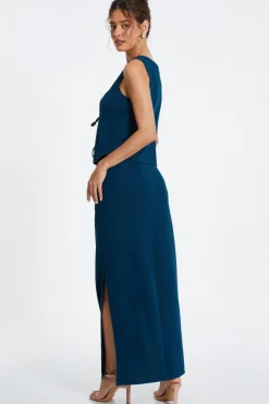Quiz Teal Ruched Midaxi Skirt Outlet