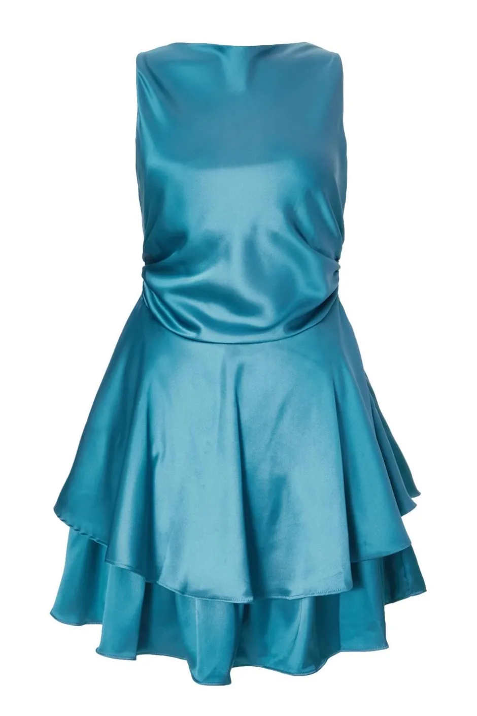 Quiz Satin Frill Skater Dress Teal