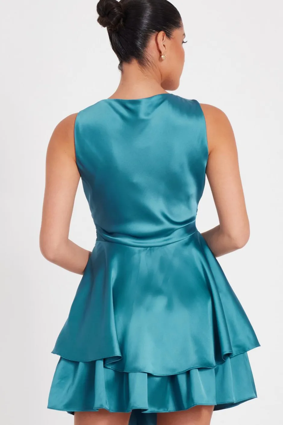 Quiz Satin Frill Skater Dress Teal