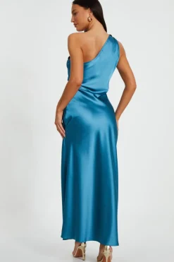 Quiz Teal Satin One Shoulder Midaxi Dress Hot