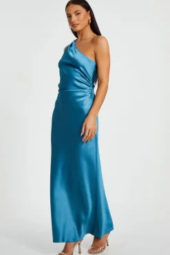 Quiz Teal Satin One Shoulder Midaxi Dress Hot
