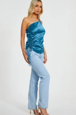 Quiz Teal Satin One Shoulder Top