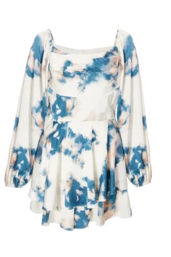 Quiz Teal Smudge Satin Playsuit Outlet