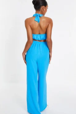 Quiz Turquoise Halter Neck Crop Top Discount