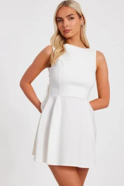 Quiz White Bow Back Mini Dress Clearance