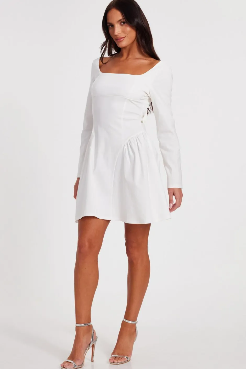 Quiz White Bow Back Skater Dress New