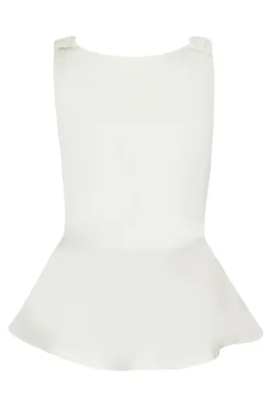 Quiz White Bow Shoulder Peplum Top New