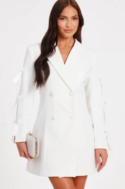 Quiz Bow Sleeve Blazer Dress White Hot