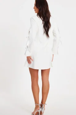 Quiz Bow Sleeve Blazer Dress White Hot