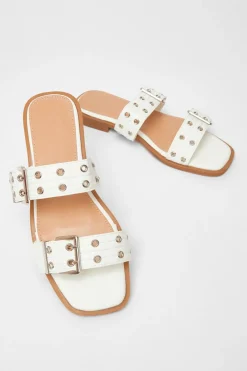 Quiz Buckle Flat Sandals White Best