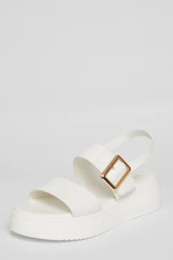 Quiz White Buckle Flatform Sandals Outlet