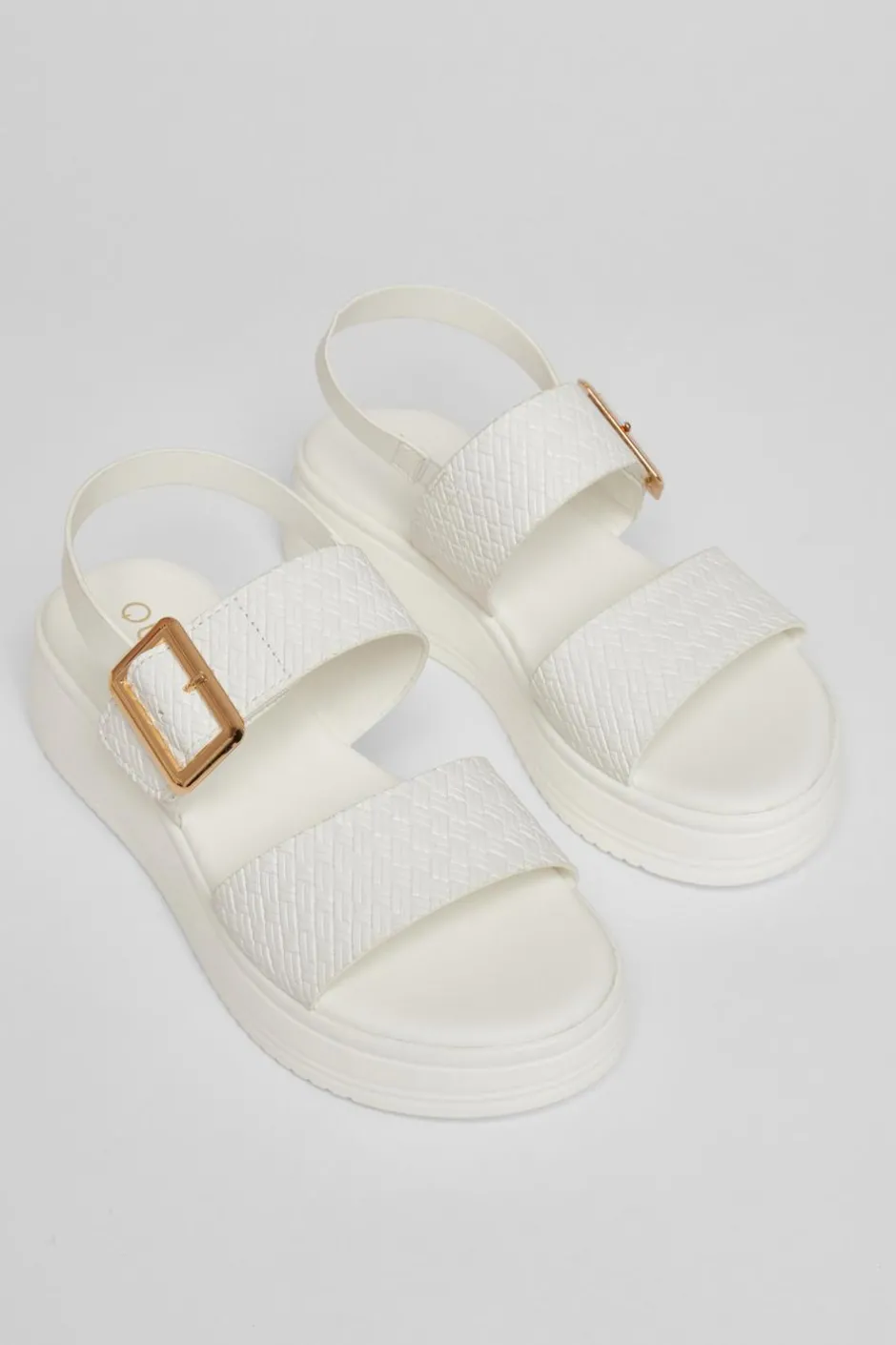 Quiz White Buckle Flatform Sandals Outlet