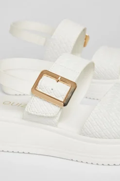 Quiz White Buckle Flatform Sandals Outlet
