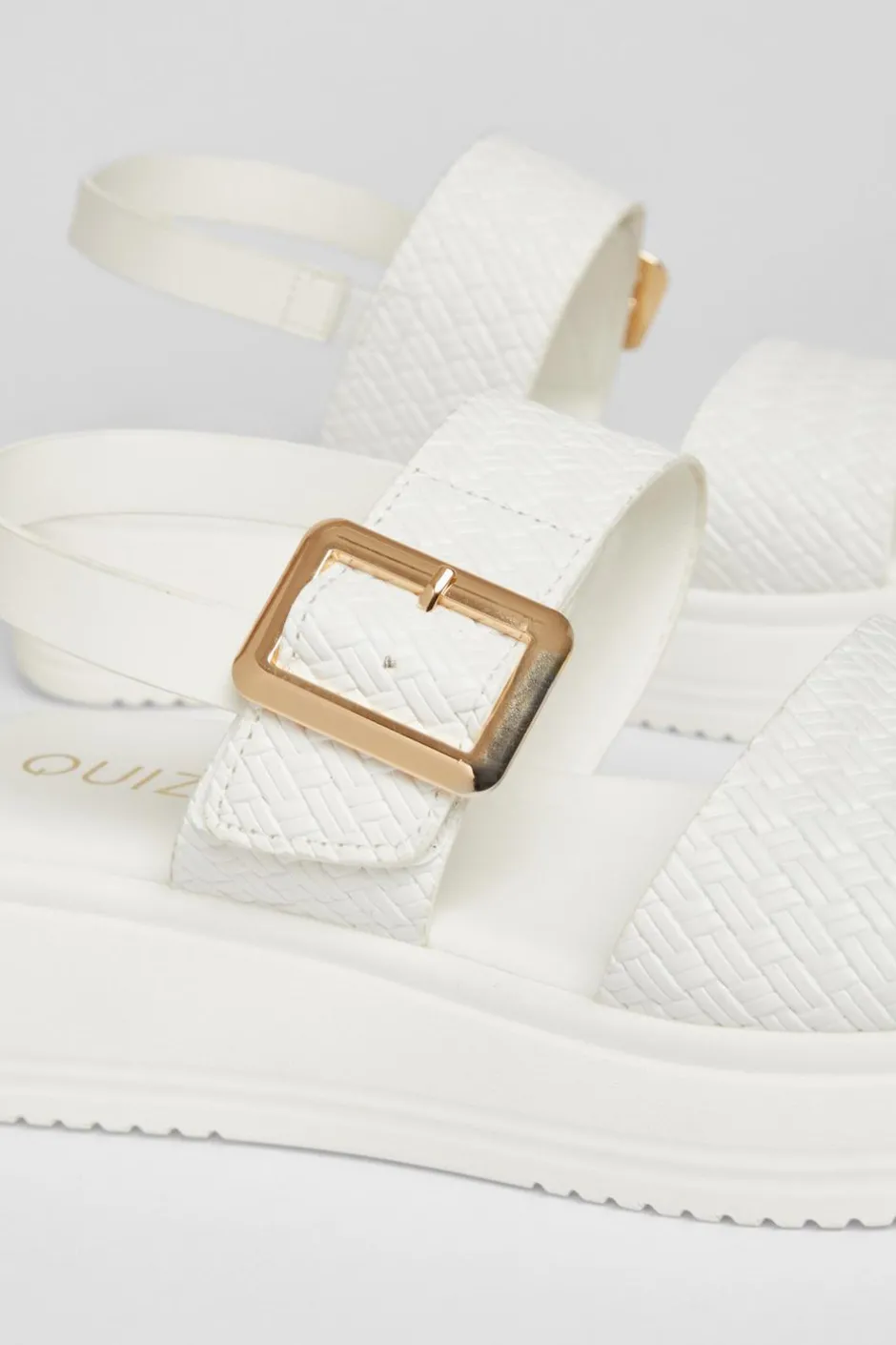 Quiz White Buckle Flatform Sandals Outlet