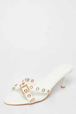 Quiz Buckle Mule Heels White Clearance