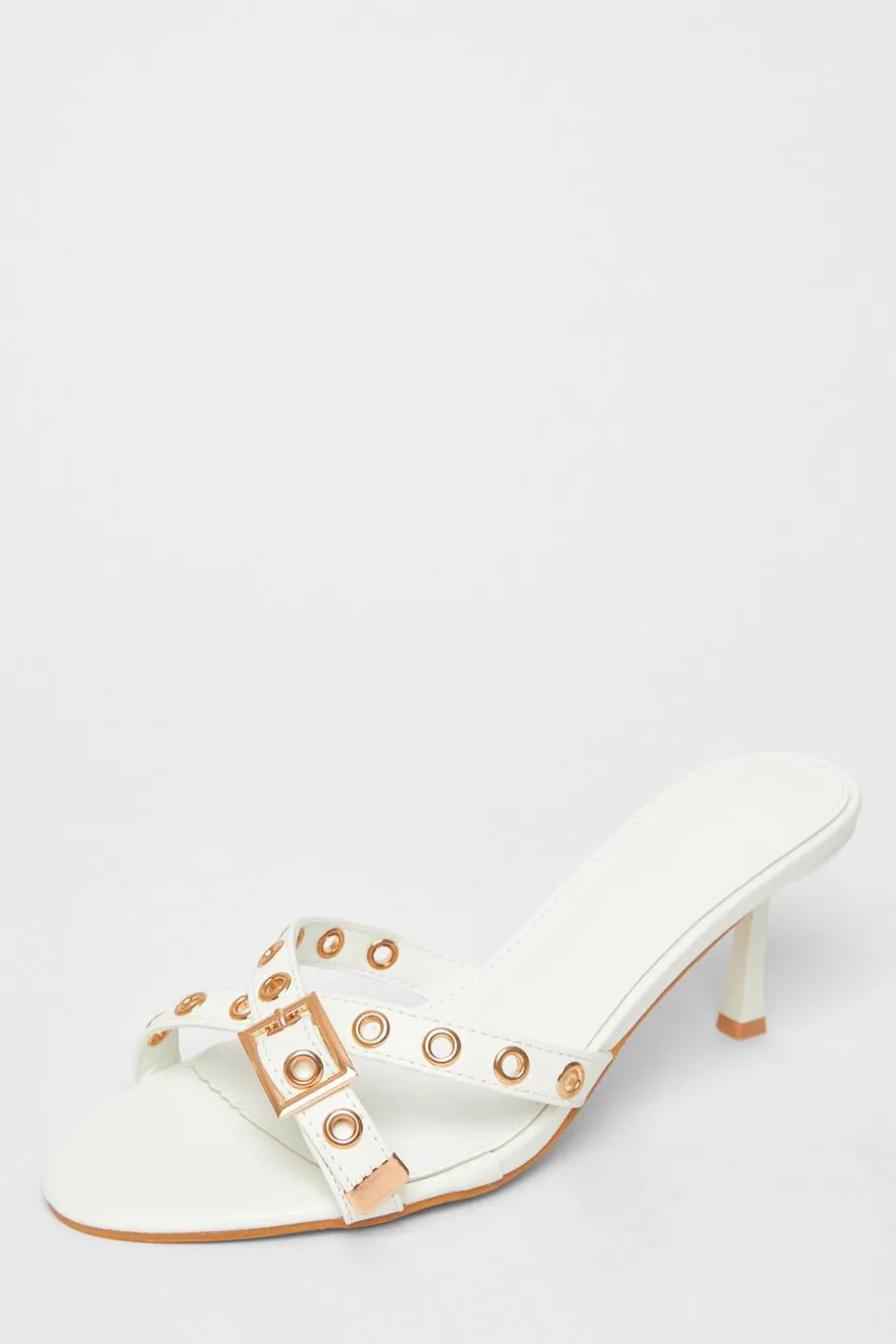 Quiz Buckle Mule Heels White Clearance