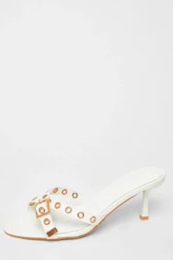 Quiz Buckle Mule Heels White Clearance