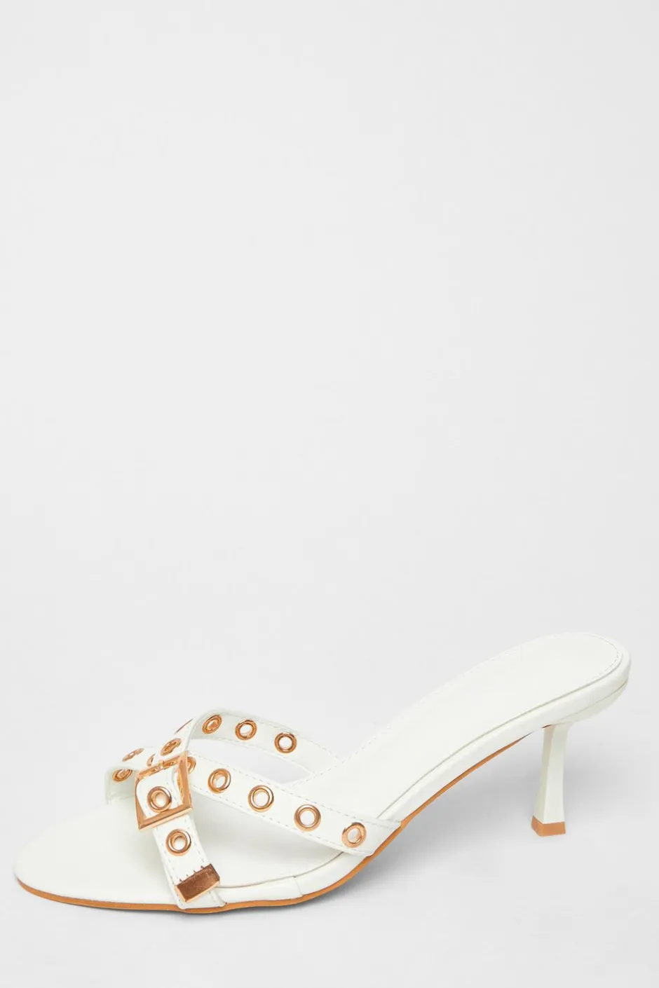 Quiz Buckle Mule Heels White Clearance