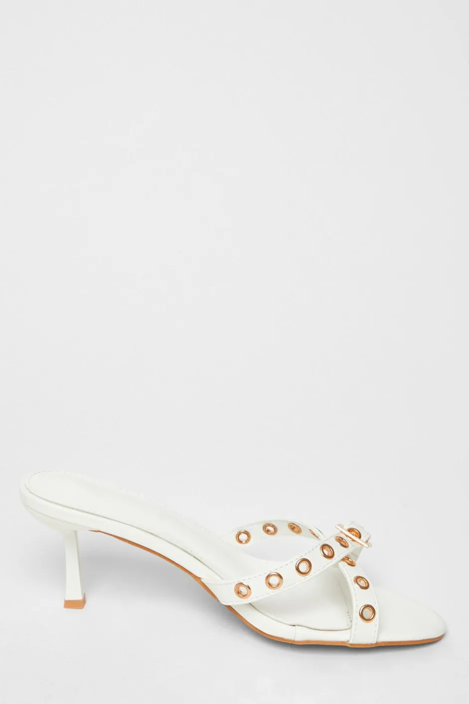 Quiz Buckle Mule Heels White Clearance