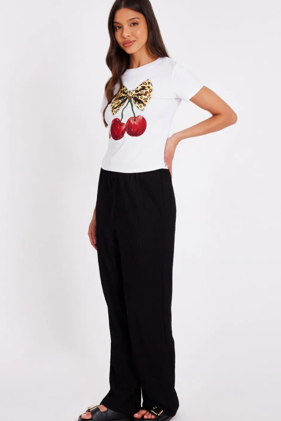 Quiz White Cherry Print Crop Top Hot