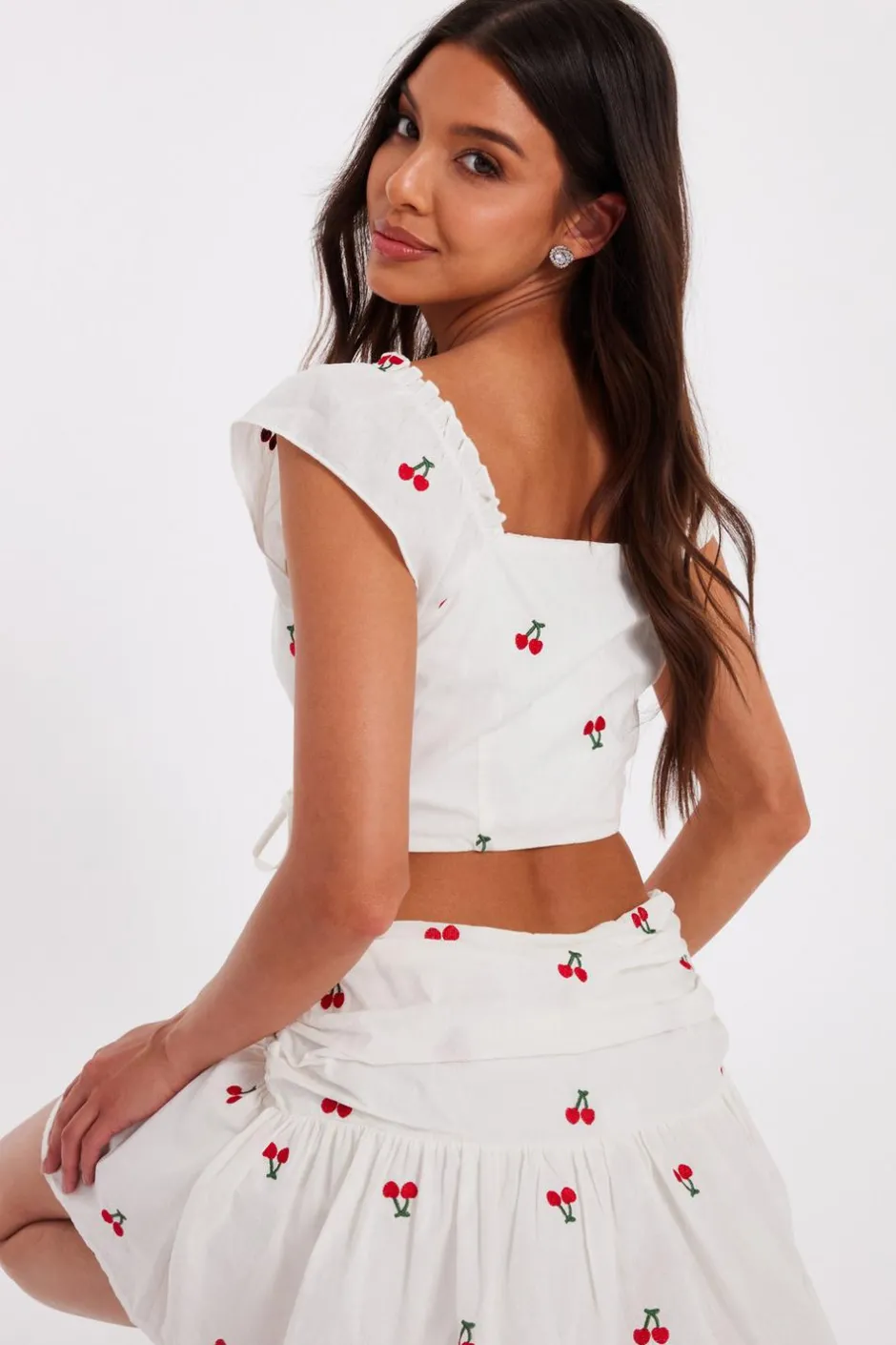 Quiz White Cherry Print Crop Top Discount
