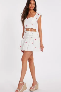Quiz White Cherry Print Crop Top Discount