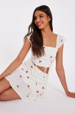 Quiz White Cherry Print Mini Skirt Clearance