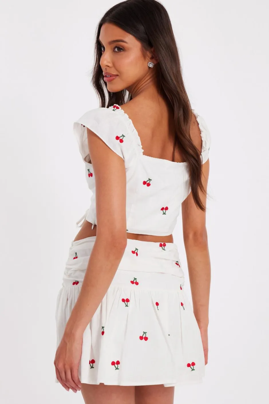 Quiz White Cherry Print Mini Skirt Clearance