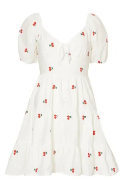 Quiz White Cherry Print Skater Dress New