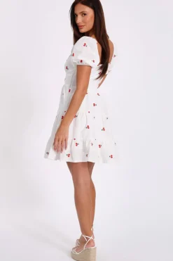 Quiz White Cherry Print Skater Dress New