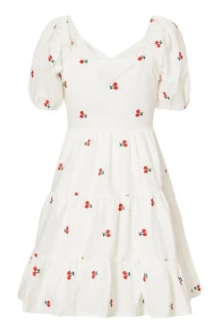 Quiz White Cherry Print Skater Dress New