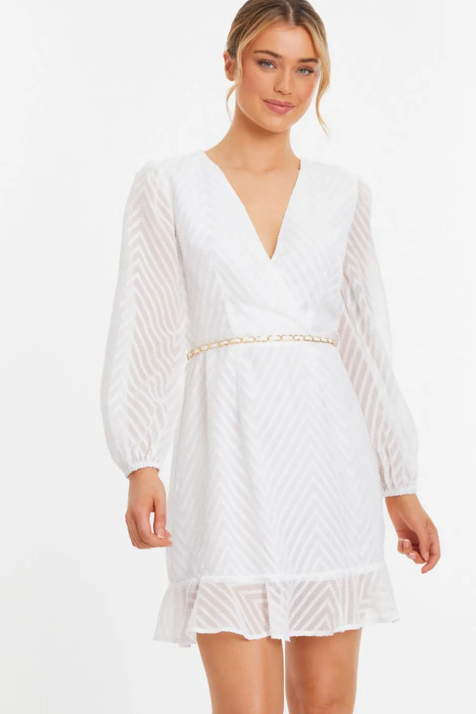 Quiz Chevron Skater Mini Dress White Sale