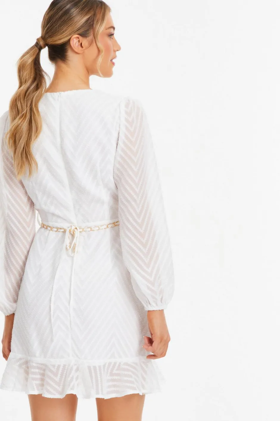Quiz Chevron Skater Mini Dress White Sale