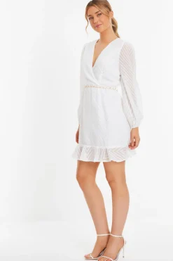 Quiz Chevron Skater Mini Dress White Sale