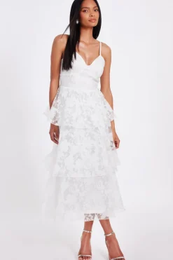 Quiz Chiffon Floral Midaxi Dress White Discount