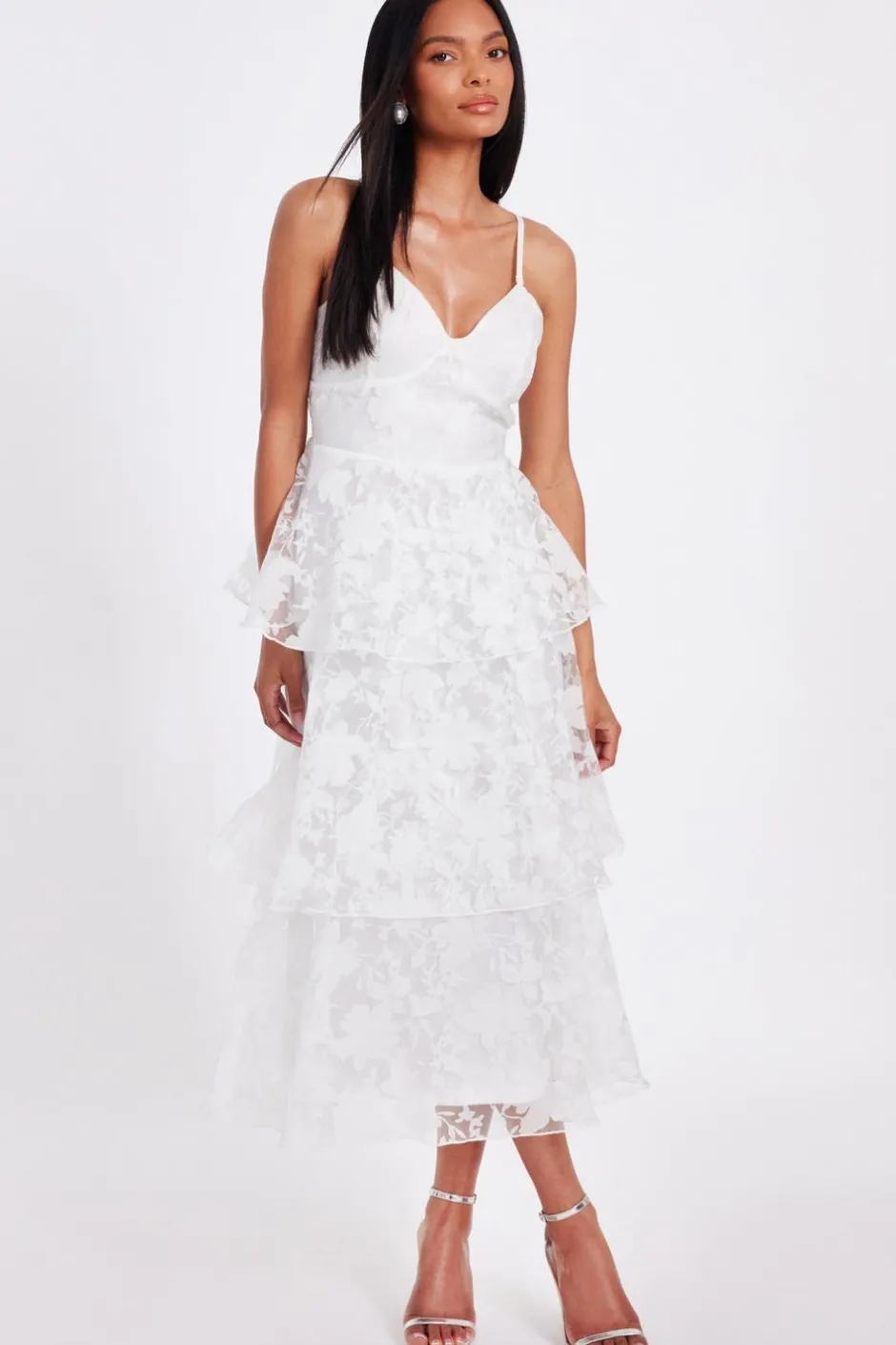 Quiz Chiffon Floral Midaxi Dress White Discount
