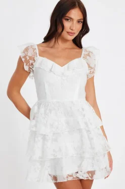 Quiz Chiffon Floral Skater Dress White Online