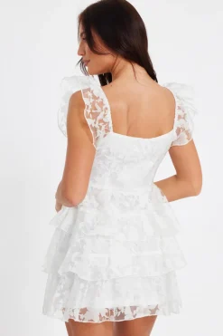 Quiz Chiffon Floral Skater Dress White Online